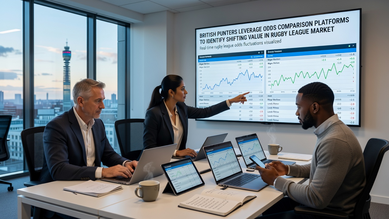 Rugby league match action with betting market data overlay
